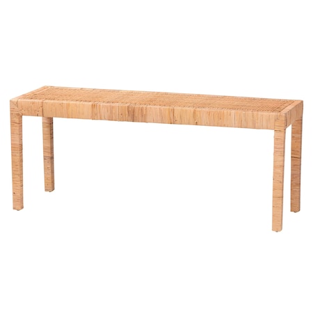 Baxton Studio Abelia Modern Bohemian Natural Rattan and Mahogany Wood Long Accent Bench 229-13148-ZORO